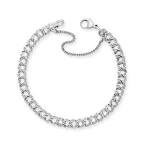 Light Double Curb Charm Bracelet in Sterling Silver or 14K Yellow Gold