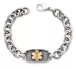 Medical Alert Link Bracelet in Sterling Silver and 14K Yellow Gold