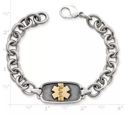 Medical Alert Link Bracelet in Sterling Silver and 14K Yellow Gold - Image 2