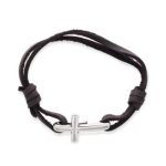 Cross Hook-On Leather Bracelet in Sterling Silver