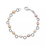 Twisted Wire Link Bracelet with Multi-Colored Cultured Pearls in Sterling Silver