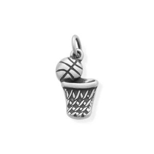 Basketball and Hoop Charm in Sterling Silver