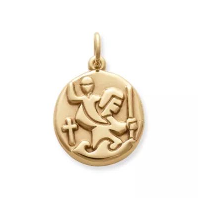 Round St. Christopher Medal Charm in 14K Yellow Gold