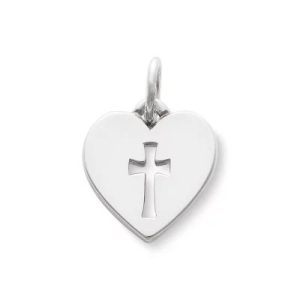 Crosslet Heart Charm in Sterling Silver or 14K Yellow Gold
