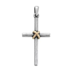 Forged Cross Pendant with Gold Wrap in Sterling Silver and 14K Yellow Gold