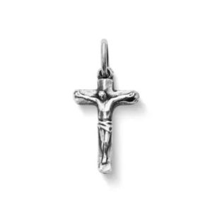 Small Chiseled Crucifix Charm in Sterling Silver or 14K Yellow Gold