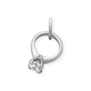 Engagement Ring Charm with Cubic Zirconia in Sterling Silver or 14K Yellow Gold