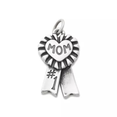 Blue Ribbon "Mom" Charm in Sterling Silver