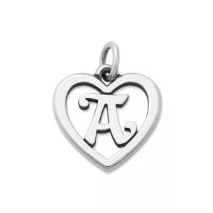 Heart Script Initial Charm in Sterling Silver or 14K Yellow Gold