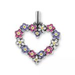 Enamel Floral Heart Wreath Pendant in Sterling Silver