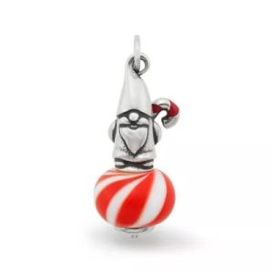Enamel Christmas Gnome Art Glass Charm in Sterling Silver