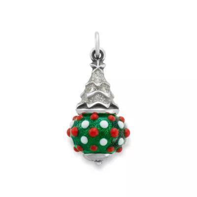 Enamel Glitter Christmas Tree Art Glass Charm in Sterling Silver