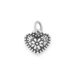 Petite Floral Heart Charm in Sterling Silver or 14K Yellow Gold