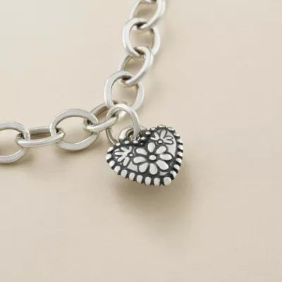 Petite Floral Heart Charm in Sterling Silver or 14K Yellow Gold - Image 2