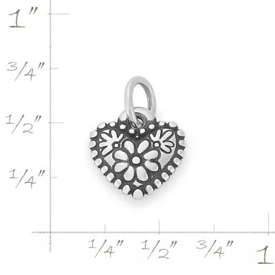 Petite Floral Heart Charm in Sterling Silver or 14K Yellow Gold - Image 5