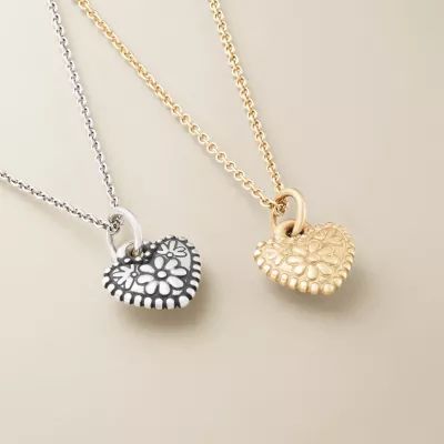 Petite Floral Heart Charm in Sterling Silver or 14K Yellow Gold - Image 3