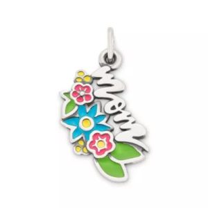 Floral Enamel Mom Charm in Sterling Silver
