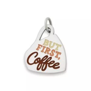 Enamel But First Coffee Charm in Sterling Silver