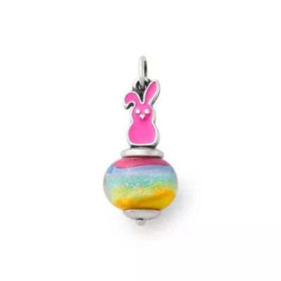Enamel Sweet Bunny Art Glass Charm in Sterling Silver