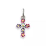 Enamel Floral Cross Pendant in Sterling Silver