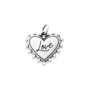 Beaded Heart Love Charm in Sterling Silver