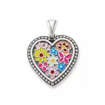 Enamel Floral Heart Pendant in Sterling Silver