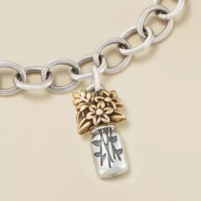 Mason Jar Bouquet Charm in Sterling Silver and Bronze - Image 2