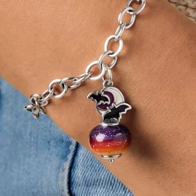 Enamel Halloween Night Art Glass Charm in Sterling Silver - Image 4