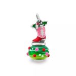 Enamel Christmas Cowboy Boot Art Glass Charm in Sterling Silver
