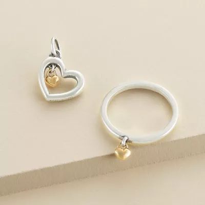 Petite Heart of Gold Dangle Ring in Sterling Silver and 14K Yellow Gold - Image 3
