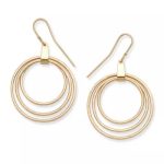 Three Hammered Circles Dangle Earrings in 14K Yellow Gold