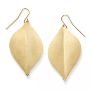 Repousse Leaf Dangle Earrings in 10K Yellow Gold