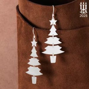 Merry Christmas Tree Dangle Earrings in Sterling Silver