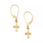 St. Teresa Cross Dangle Earrings in 14K Yellow Gold