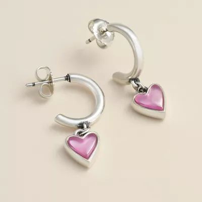 Sweetheart Gemstone Hoop Dangle Earrings in Sterling Silver - Image 2