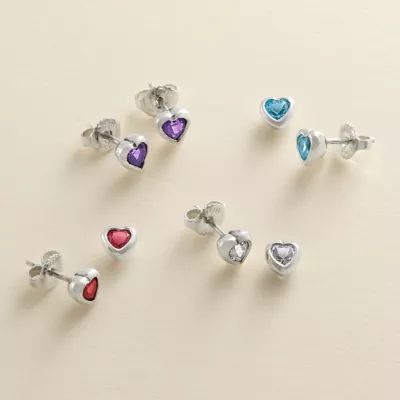 Heart Gemstone Stud Earrings in Sterling Silver - Image 4