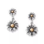 Blooming Daisies Dangle Earrings in Sterling Silver and Bronze