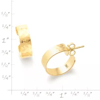 Hammered Simplicity Hoop Earrings in 14K Yellow Gold - Image 2