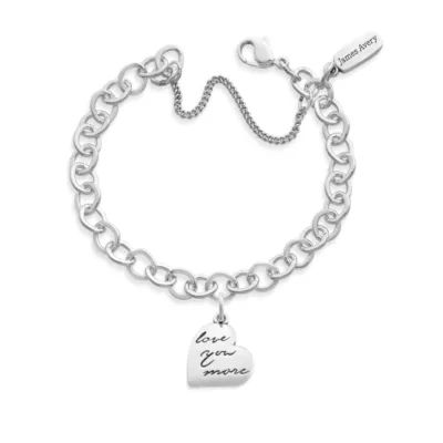 Love You More Charm on Forged Link Charm Bracelet in Sterling Silver