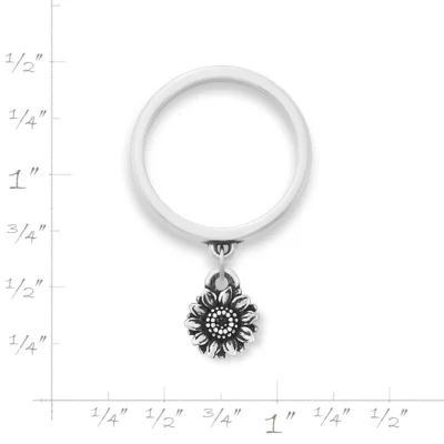 Mini Sunflower Charm Dangle Ring in 14K Yellow Gold - Image 2