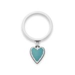Small Enamel Heart Charm Dangle Ring in Sterling Silver