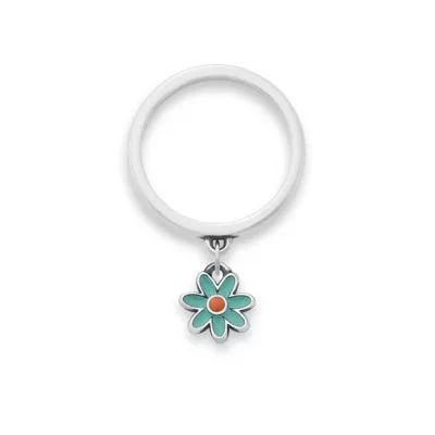 Enamel Mini Flower Charm Dangle Ring in Sterling Silver