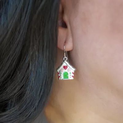 Enamel Gingerbread House Earrings in Sterling Silver - Image 2