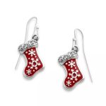 Enamel Christmas Stocking Earrings in Sterling Silver