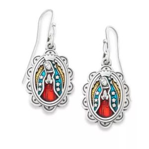 Enamel Virgin of Guadalupe Earrings in Sterling Silver