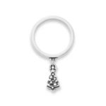Petite Christmas Tree Charm Dangle Ring in Sterling Silver
