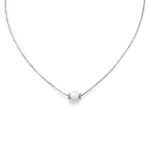 Beaded Cultured Pearl Slider Necklace in Sterling Silver