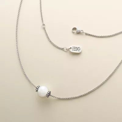 Beaded Cultured Pearl Slider Necklace in Sterling Silver - Image 3