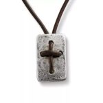 Leather Cross Shield Necklace in Sterling Silver