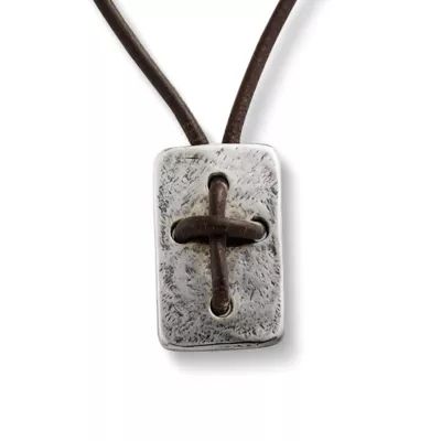Leather Cross Shield Necklace in Sterling Silver